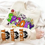 Personalized Cute Halloween Spider Bat Spooky MAMA Soft Sweatshirt with 1-6 Names and Title Birthday Holiday Halloween Gift for Mom Grandma
