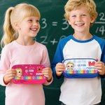 Personalized Cartoon Kid Childlike Doodles Double Layer Pencil Case with Name Initial School Supplies Back to School Birthday Gift for Boys Girls