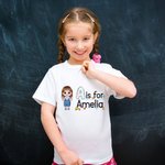 Personalized Cartoon Character Pencil Apple Notebook Design Initial 100% Cotton Kid T-shirt with Name Back to School Birthday Gift for Boys Girls