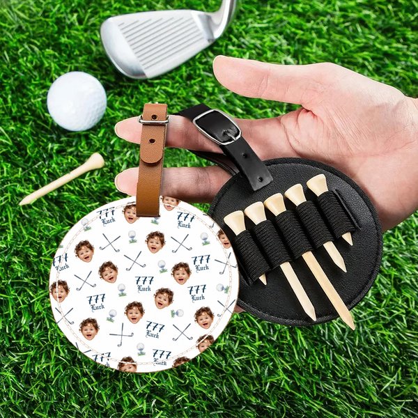 Henkilökohtainen Golf Club Face Photo PU Nahka Golf Tee Storage Bag Tag Lucky Number Sport tarvikkeet Syntymäpäivälahja Golf pelaajille