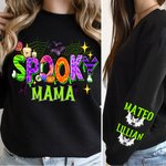 Personalized Cute Halloween Spider Bat Spooky MAMA Soft Sweatshirt with 1-6 Names and Title Birthday Holiday Halloween Gift for Mom Grandma