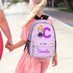 Personalized Cartoon Character Initial Large Kid Backpack with Name and Side Pockets Back to School Birthday Gift for Boys Girls