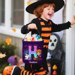 Personalized Cartoon Boy Girl Initial Trick or Treat Bag Candy Bucket with Name Halloween Party Favors for Kid