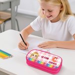Personalized Cartoon Kid Childlike Doodles Double Layer Pencil Case with Name Initial School Supplies Back to School Birthday Gift for Boys Girls