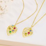Personalized 1-5  Birthstones Leaf Necklace Dainty Jewelry Birthday Anniversary Mother's Day Gift for Women