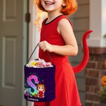 Personalized Cartoon Boy Girl Initial Trick or Treat Bag Candy Bucket with Name Halloween Party Favors for Kid