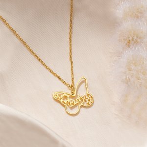 Personalised Butterfly Flower Necklace with Name Minimalist Jewelry Birthday Anniversary Gift for Women
