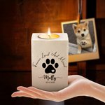 Gepersonaliseerde Hond Kat Paw Print Naam Houten Kaarshouder met Kaarsenbeker Tekst en Datum Verlies van Huisdier Sympathie Herdenkingscadeau voor Huisdiereigenaar