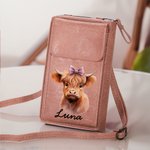Henkilökohtainen söpö Highland Cow PU Nahka Crossbody laukku lompakko nimi äitienpäivä syntymäpäivälahja naisille