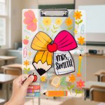 Personalised Floral Pencil Bow Acrylic A4 Clipboard with Text School Supplies Back to School Appreciation Gift for Teachers