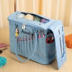 Personalizzato personaggio dei cartoni animati Grande borsa di tela per la conservazione dei filati con tasche per aghi e maniglia Regalo di compleanno all'uncinetto per gli amanti dell'artigianato