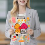 Personalised Floral Pencil Bow Acrylic A4 Clipboard with Text School Supplies Back to School Appreciation Gift for Teachers
