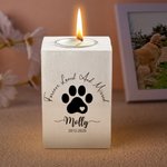 Gepersonaliseerde Hond Kat Paw Print Naam Houten Kaarshouder met Kaarsenbeker Tekst en Datum Verlies van Huisdier Sympathie Herdenkingscadeau voor Huisdiereigenaar