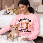 Personalised 3D Cartoon Dog Life Is Better With T-shirt Sweatshirt with Name Birthday Adoption Anniversary Gift for Dog Moms Dog Lovers