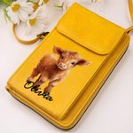 Henkilökohtainen söpö Highland Cow PU Nahka Crossbody laukku lompakko nimi äitienpäivä syntymäpäivälahja naisille