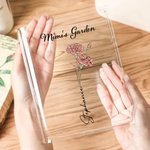 Personalised 1-10 Birth Flowers Clear Book Vase with Name and Title Bookshelf Room Decor Birthday Gift for Mother Grandmother Book Lovers