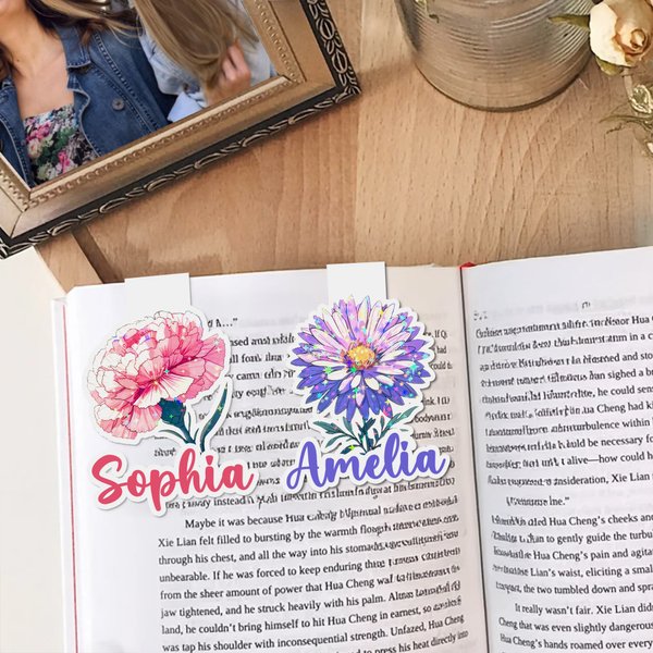 Marque-page magnétique fleur de naissance personnalisée avec nom Outil de lecture Club Cadeau d'anniversaire pour les amoureux des livres