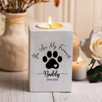 Gepersonaliseerde Hond Kat Paw Print Naam Houten Kaarshouder met Kaarsenbeker Tekst en Datum Verlies van Huisdier Sympathie Herdenkingscadeau voor Huisdiereigenaar