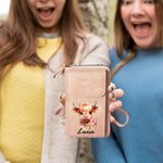 Henkilökohtainen söpö Highland Cow PU Nahka Crossbody laukku lompakko nimi äitienpäivä syntymäpäivälahja naisille