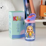 Personalisierte 3D Cartoon Schulkind Trinkflasche mit Namen 475 ml Einschulung Zurück zur Schule Geburtstag Geschenk für Jungen Mädchen