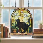 Personalized Stained Glass Style Black Cat Acrylic Ornament Window Balcony Decor Birthday Gift for Friend Family Pet Lover