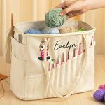 Personalizzato personaggio dei cartoni animati Grande borsa di tela per la conservazione dei filati con tasche per aghi e maniglia Regalo di compleanno all'uncinetto per gli amanti dell'artigianato