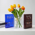 Personalised 1-10 Birth Flowers Clear Book Vase with Name and Title Bookshelf Room Decor Birthday Gift for Mother Grandmother Book Lovers