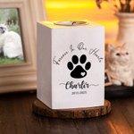 Gepersonaliseerde Hond Kat Paw Print Naam Houten Kaarshouder met Kaarsenbeker Tekst en Datum Verlies van Huisdier Sympathie Herdenkingscadeau voor Huisdiereigenaar