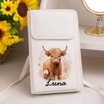 Henkilökohtainen söpö Highland Cow PU Nahka Crossbody laukku lompakko nimi äitienpäivä syntymäpäivälahja naisille