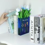 Personalised 1-10 Birth Flowers Clear Book Vase with Name and Title Bookshelf Room Decor Birthday Gift for Mother Grandmother Book Lovers