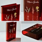 Personalised 1-10 Birth Flowers Clear Book Vase with Name and Title Bookshelf Room Decor Birthday Gift for Mother Grandmother Book Lovers