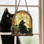 Personalized Stained Glass Style Black Cat Acrylic Ornament Window Balcony Decor Birthday Gift for Friend Family Pet Lover