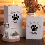 Gepersonaliseerde Hond Kat Paw Print Naam Houten Kaarshouder met Kaarsenbeker Tekst en Datum Verlies van Huisdier Sympathie Herdenkingscadeau voor Huisdiereigenaar