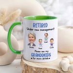 Personalised Retired Under New Management 11 oz Ceramic Mug with 1-6 Kid Face Photos Funny Retirement Gift for Grandparents