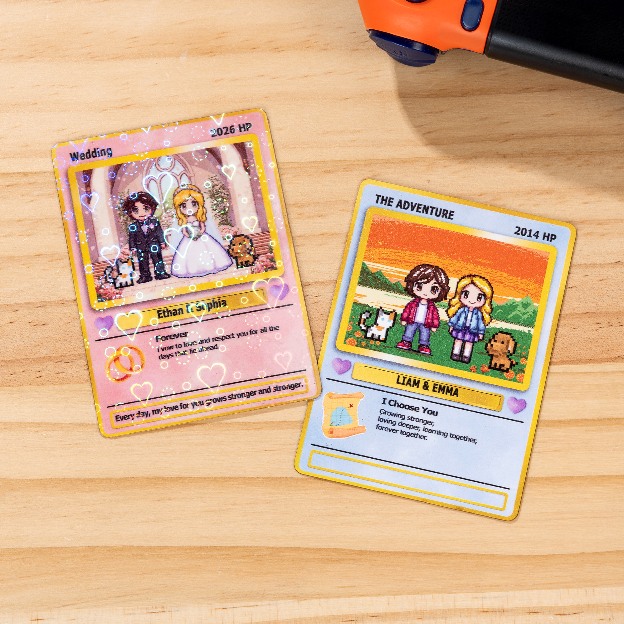 Carte TCG Classique Personnalisée avec Couple Pixel Mignon Texte et Noms Cadeau Mariage Saint-Valentin Anniversaire pour Couple