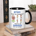 Personalised Retired Under New Management 11 oz Ceramic Mug with 1-6 Kid Face Photos Funny Retirement Gift for Grandparents