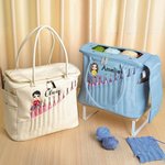 Personalizzato personaggio dei cartoni animati Grande borsa di tela per la conservazione dei filati con tasche per aghi e maniglia Regalo di compleanno all'uncinetto per gli amanti dell'artigianato