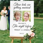 Personalized Childhood Photo Bride and Groom Wedding Welcome Sign with Names and Date Rehearsal Dinner Wedding Gift for Newlyweds Couples