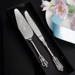 Personalized Vintage Handle Design Cake Fork Knife Server Cutting Set with Names Date and Box Wedding Engagement Anniversary Gift for Couple Newlyweds