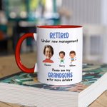 Personalised Retired Under New Management 11 oz Ceramic Mug with 1-6 Kid Face Photos Funny Retirement Gift for Grandparents