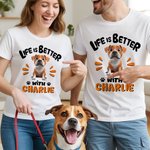 Personalised 3D Cartoon Dog Life Is Better With T-shirt Sweatshirt with Name Birthday Adoption Anniversary Gift for Dog Moms Dog Lovers