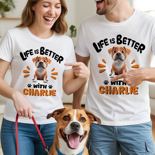 Henkilökohtainen 3D sarjakuva koira Elämä on parempi T-paita Sweatshirt nimi Syntymäpäivä Hyväksyminen Anniversary Lahja Dog Moms Dog Lovers