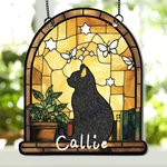 Personalized Stained Glass Style Black Cat Acrylic Ornament Window Balcony Decor Birthday Gift for Friend Family Pet Lover