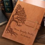 Funda de cuaderno A5 personalizada de cuero PU con nombre y diseño de árbol de vida regalo del Día de la Madre o cumpleaños para familiares