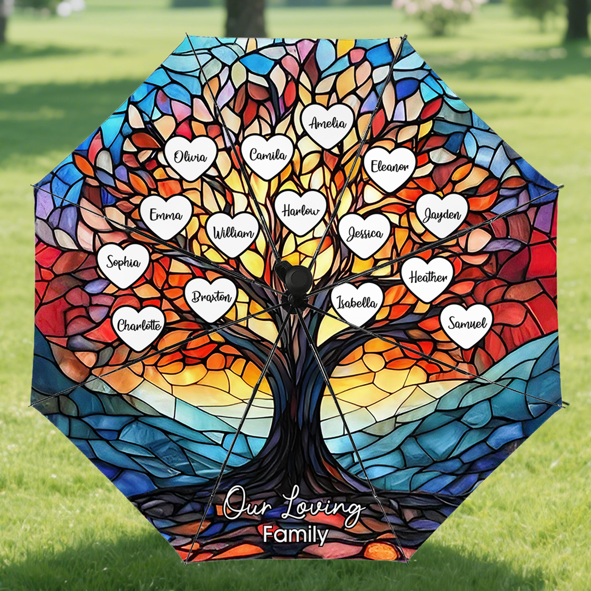 Arbre généalogique 2-25 noms parapluie automatique triplé personnalisé Memento cadeau d'anniversaire pour la famille