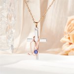 Personalized Birthstone Stethoscope Cross Necklace Religious Jewelry Birthday Gift for Christian Women Nurses Doctors