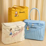 Personalizzato personaggio dei cartoni animati Grande borsa di tela per la conservazione dei filati con tasche per aghi e maniglia Regalo di compleanno all'uncinetto per gli amanti dell'artigianato