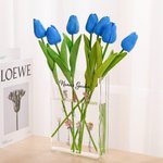 Personalised 1-10 Birth Flowers Clear Book Vase with Name and Title Bookshelf Room Decor Birthday Gift for Mother Grandmother Book Lovers