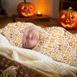 Personalized Pumpkin Flower 100% Cotton Swaddle and Knot Hat Set with Name First Halloween Baby Shower Birthday Gift for Baby Newborns