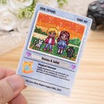 Personalized Cute Pixel Couple Character TCG Classic Poke Card with Text and Wooden Holder Wedding Valentine's Day Anniversary Gift for Couple